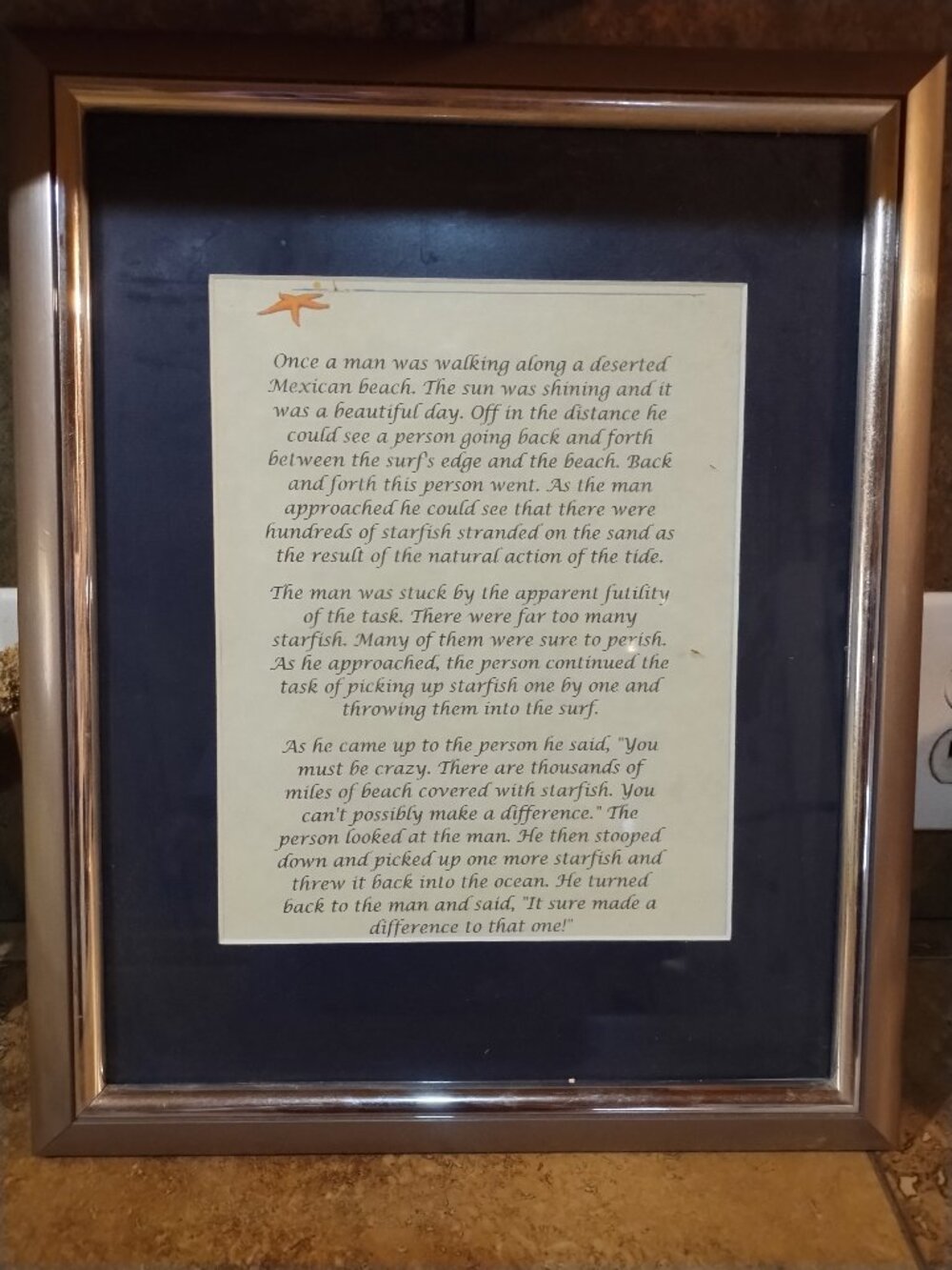 inspirational framed poem with authentic starfish